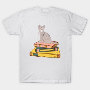 Stack Of Books With A Cat T-Shirt